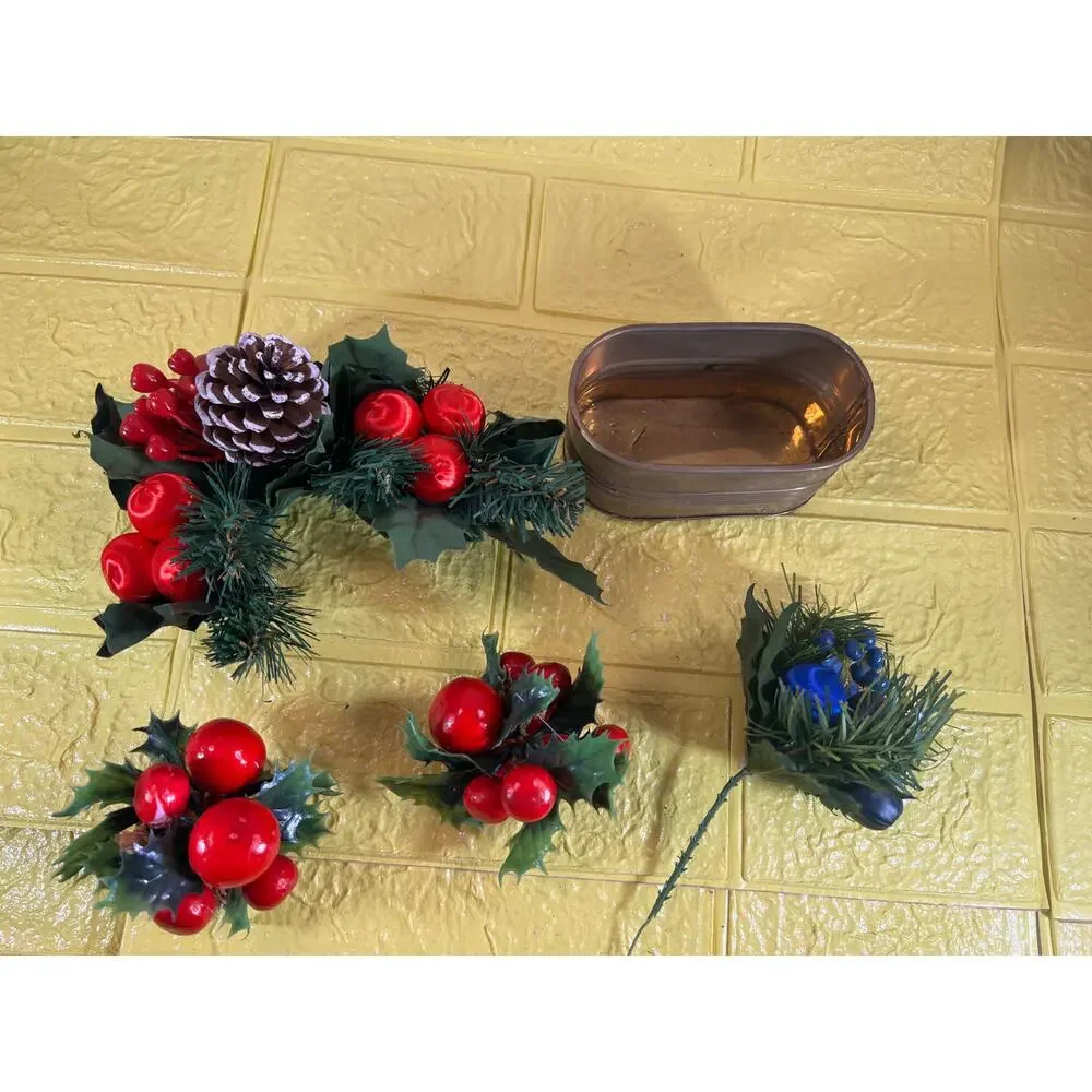 Vintage Christmas Floral Picks Holly Thred Spun Cotton Mini Ornament